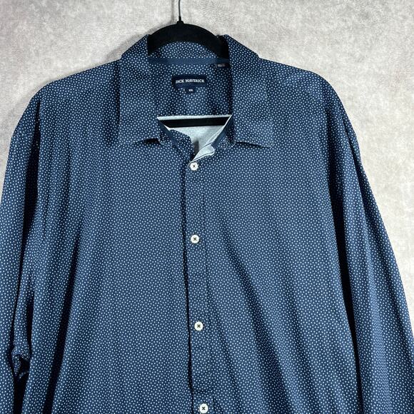 John Maverick Performance Shirt Mens Size 2XL Navy‎ Blue Diamond Print Button Up - Picture 2 of 9